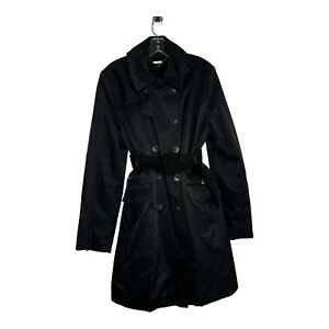 DKNY Womens Trench Coat Size XL Black Belted Double Breasted Knee Length