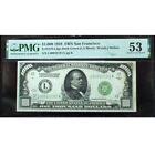 1928 $1000 Federal Reserve Note San Francisco Dark Green Seal PMG 53 About Unc