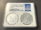 2021 $1 Type 1 and Type 2 American Silver Eagle Set NGC MS 70 1st Day of Issue