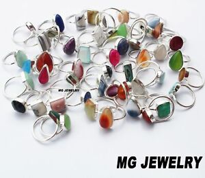 100 Pcs Lot Mix Gemstone 925 Sterling Silver Plated Plain Bezel Rings
