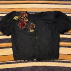 Vintage Cardigan Sweater Short Sleeve Cropped Rose Embellished Goth Cottagecore