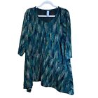Catherines Womens Size 0X 14 16W Multicolor Print Mesh Overlay Texture Tunic Top