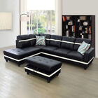 Black & White Semi PU Synthetic Leather 3-Piece Couch Living Room Sofa Set
