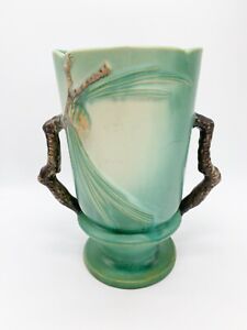 Roseville Pottery Pinecone Green 910-10 Large Handled Vase