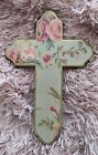 Shabby Chic Floral Wood Cross Wall Decor, 12x8, NO RESERVE