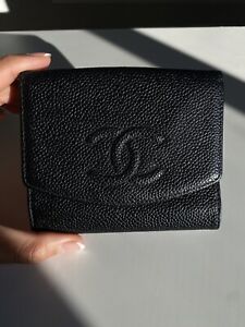 Chanel Vintage CC Caviar Leather  Wallet Black