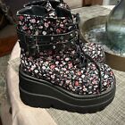 Demonia Shaker black floral platform boots size 6