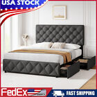 Full Queen Size Bed Frame Adjustable Upholstered Headboard with 4 Storage Drawer