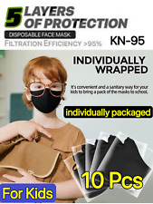 10Pcs Black KN95 Face Mask 5 Layer Protective BFE 95% Disposable Kids Respirator