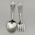 Baby Cut Out Spoon & Spork Fork Antique Set Marked Weidlich Sterling Silver 925