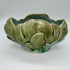 Vintage Art Pottery Planter Vase Oblong Celadon Turquoise Green Blue Glazed