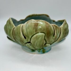 New ListingVintage Art Pottery Planter Vase Oblong Celadon Turquoise Green Blue Glazed