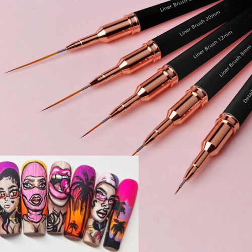 5x Nail Art Liner Detailer Striping Brush Fine Line Pens Painting Manicure Tools