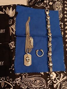 King Baby Dog Tag & Handcuffs 2 Necklace  24-in Bracelet 56 G And Ring Size 7