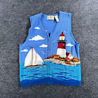 Design Options Philip Jane Gordon Womens Sweater Medium Sailboat Lighthouse Vest