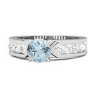 Solitaire Round Blue Topaz Gemstone 925 Sterling Silver Women Wedding Ring