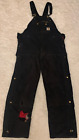 Carhartt Overalls Men’s 40x32 Black Double Knee Red Quilted Lining Distressed