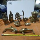 VINTAGE BRASS FIGURINE LOT-9 TOTAL-AWESOME PATINA-UNIQUE PIECES-FREE SHIPPING
