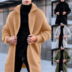 Men Long Sweater Cardigan Winter Thick Warm Knit Coat Casual Overcoat Fashion