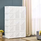 Portable Wardrobe Closet Folding Clothes Cabinet Armoire w/ Cube Storage, White