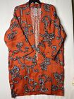 CHICOS Orange Blue Open Front Kimono Duster Size 2 Large Coat Robe Pockets