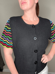 Vintage 90s knit short sleeve rainbow cardigan sz L