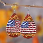 USA American Flag Waterdrop Dangle Faux Leather Sunflower Red Women Earrings New