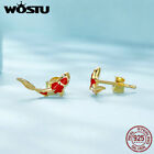 Wostu 925 Sterling Silver Gold Koi Fish Ear Studs Earrings Women Luck Gift Party