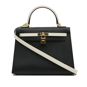 Authenticated Hermes 2022 Special Order Epsom Kelly II Sellier 25 Black