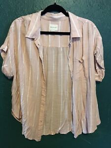 AE American Eagle Oversized Short Sleeve Button Up Shirt Women’s Size Large