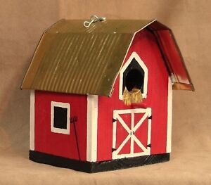 New ListingHandcrafted Hand Painted Red Barn Birdhouse Cedar with Tin Roof