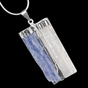 CHARGED Blue Kyanite SELENITE Crystal Chakra Pendant Sterling Silver Necklace Re