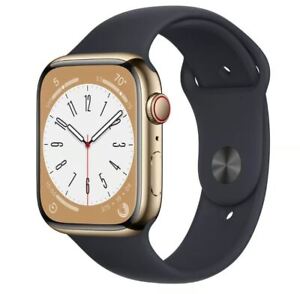 Apple Watch Series 8 45mm (Cellular) Gold Stainless Steel Black Band - Very Good