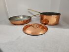 2 Vintage Tagus Copper Pan & Pot With Lid Brass Handles & Rivets Made Portugal