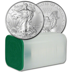 2008 American Silver Eagle 1 oz $1 - 1 Roll - Twenty 20 BU Coins in Mint Tube