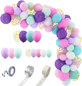 168Pcs Unicorn Balloons Arch Garland Kit, Pink Purple Aqua Blue Confetti Latex B