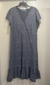 Fresh Produce Dress Womens Plus Size 2X Blue Print Ruffle Cotton Midi Maxi USA