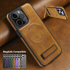 Leather Hybrid Mag Safe Shockproof Stand Case For iPhone 15 Pro Max 14 13 12 11