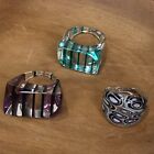 3 Vintage Lucite Green Purple Striped Black Illusion Cocktail Statement Rings