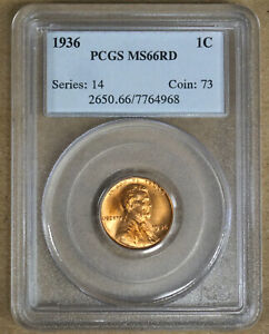 1936 LINCOLN WHEAT CENT PCGS MS66RD 764968
