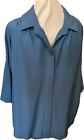 NWT@ $348 LAFAYETTE 148 NEW YORK Blue 100% Silk Bell Sleeve Button Shirt  Size L