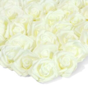 100 Pack Ivory Artificial Flowers, Bulk Stemless Fake Foam Roses, 3 in