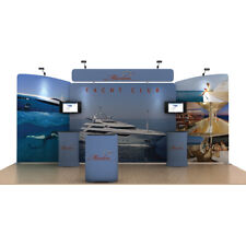 20ft Custom Trade Show Display Booth Back Wall with Podium Spotlights TV Bracket