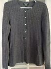 Lord And Taylor Cashmere Grey Cable Knit Button Up Longsleeve Cardigan Women's L