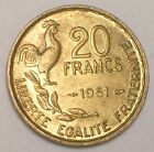 1951 France French 20 Francs Rooster Coin XF+