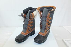 Winter Boots Mid Calf Lace Up Snow Boots Brown Black Grey Size 9.5 Women's