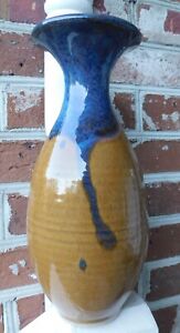 Lovely Drip Glazed Signed NC Pottery Vase Bowling Pin Shaped 11.25