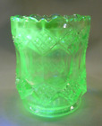 Vintage Imperial Mint Green  Iridescent Uranium Pressed Glass Toothpick Holder