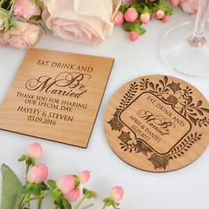 Wooden Coasters Wedding Favors Personalized Drink Coaster Laser Engraved Custom