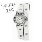 Swarovski OCTEA Crystal Watch White Leather Wrap Bracelet HTF TOP Works HTF
